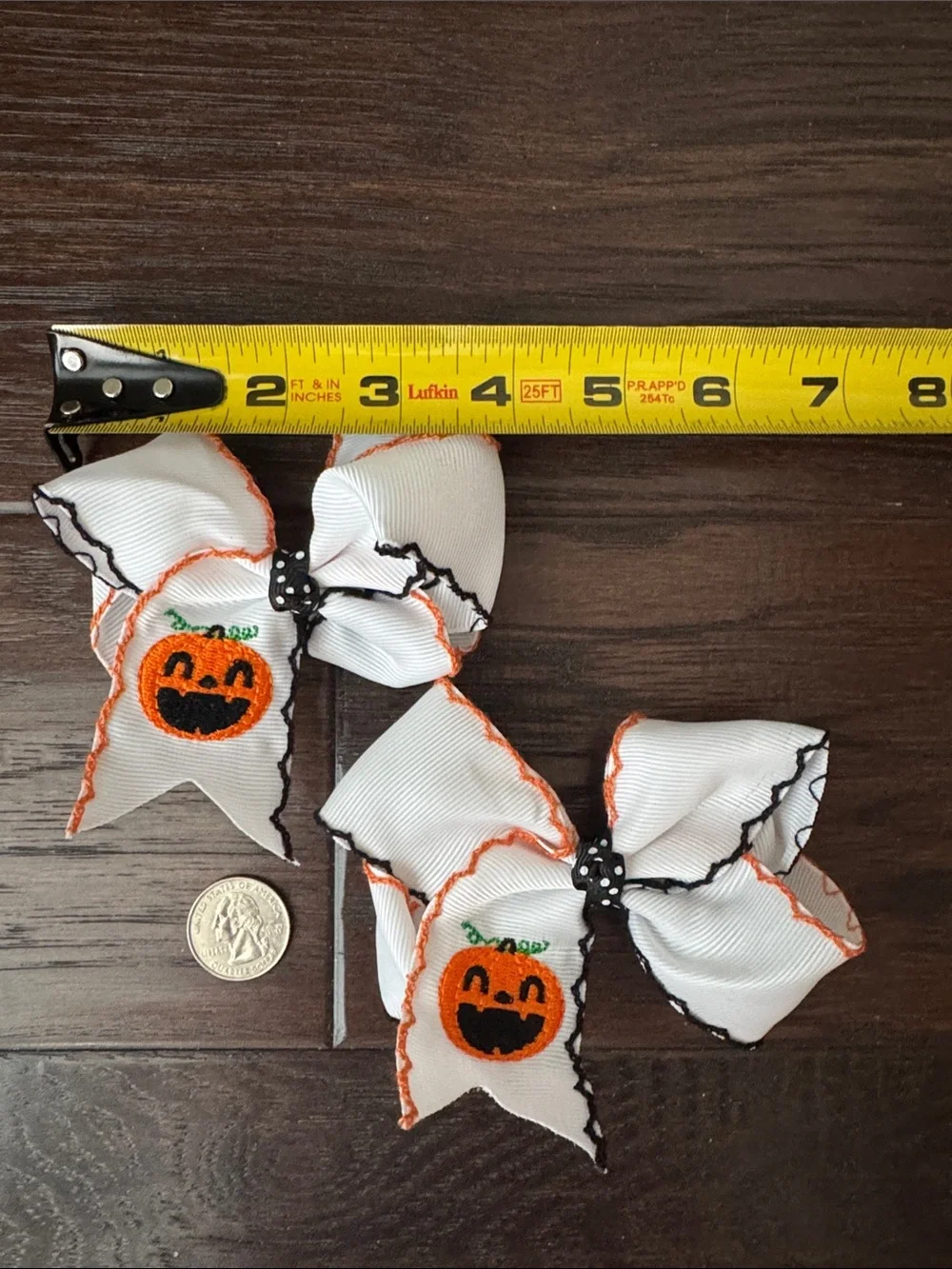 NWOT Halloween Bow Hair Clips for Kids Pumpkins and Spiders - Orange and White